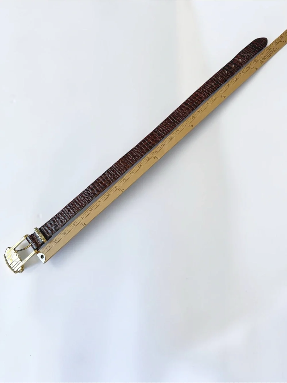 The Ritz Collection Croc-Embossed Leather Brown Belt Art Deco Gold Buckle XS